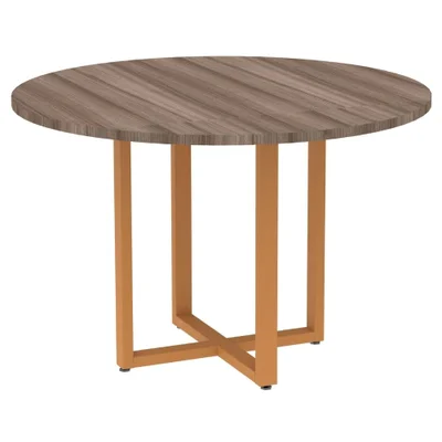 Mesa De Reunião P25 Pandin Walnut C/ Pé Laranja