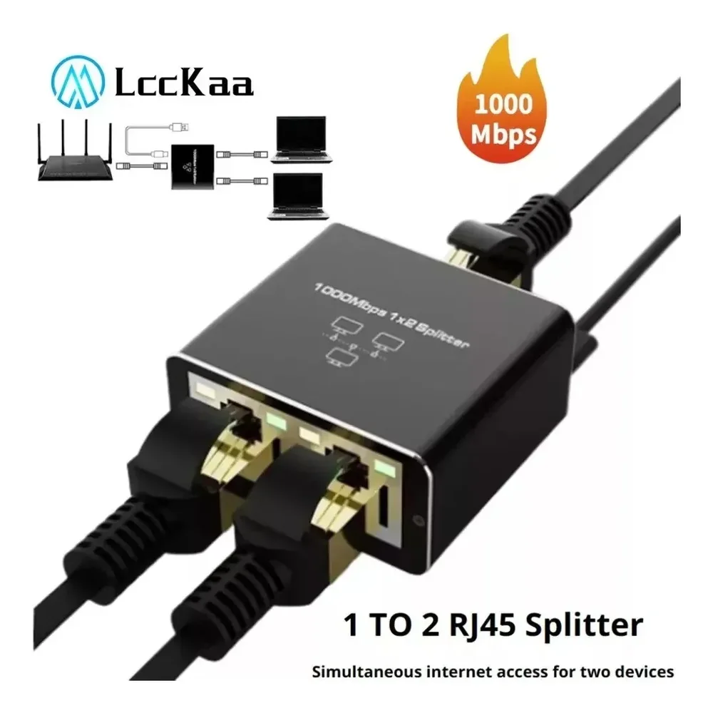 Imagem 4 de 4 do produto Adaptador Extensor Ethernet Splitter Rj45 De 1x2 Gigabit