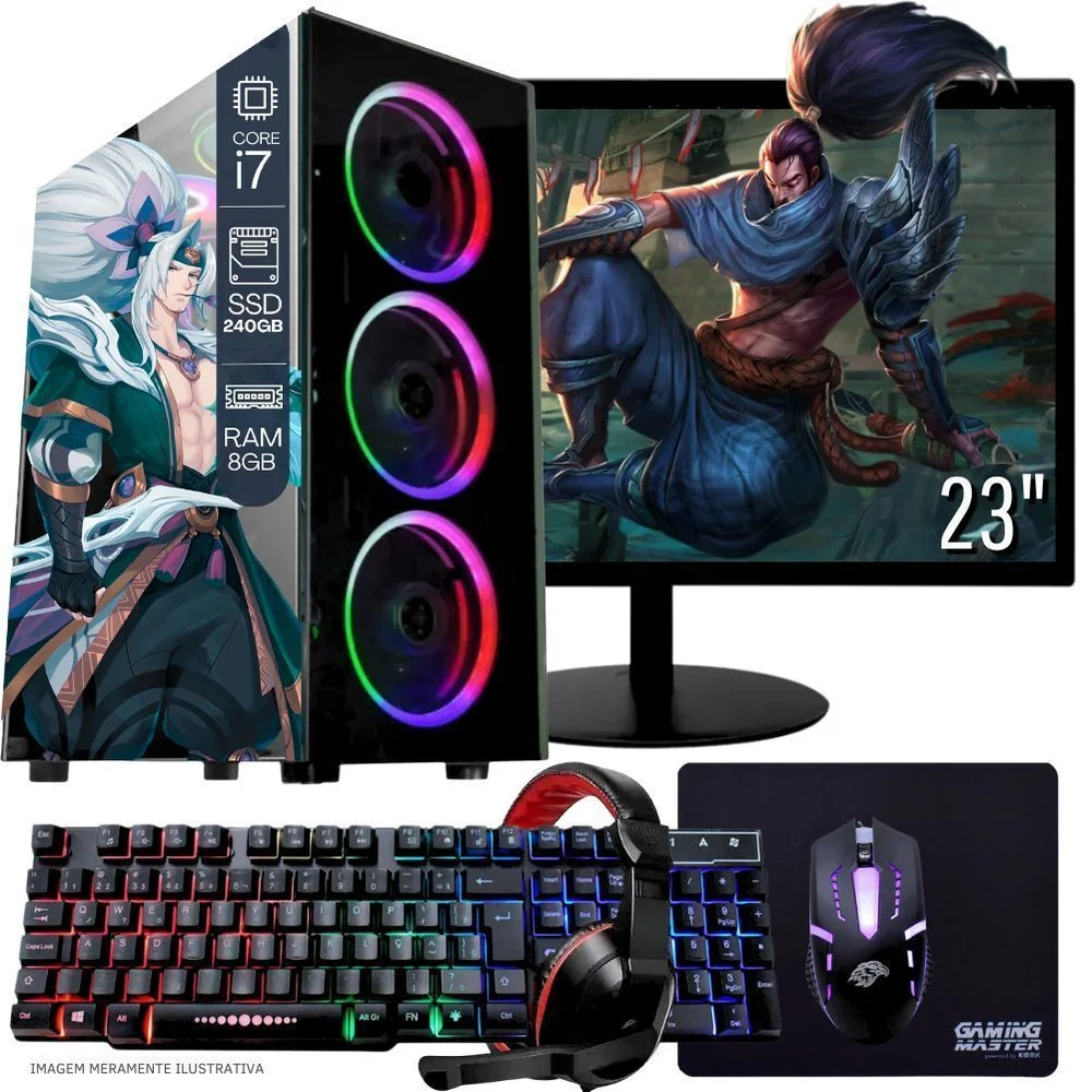 Computador PC Gamer Completo Balão.info Intel Core i7 SSD 240GB 8GB Teclado Mouse Mouse Pad E Headset Gamer Monitor 23” WINDOWS 10 Pro Trial