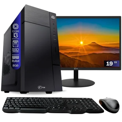 Computador Completo Tob Intel Core i3 SSD 240GB Memória 8GB WINDOWS 10 Pro Trial + Teclado E Mouse + Monitor 19” Desktop