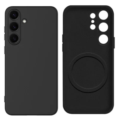 Capa Capinha Protetora de Silicone com Interior em Microfibra Aveludado Compatível com Magsafe para o Samsung Galaxy S25 - Cor: Preto