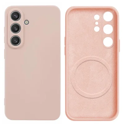 Capa Capinha Protetora de Silicone com Interior em Microfibra Aveludado Compatível com Magsafe para o Samsung Galaxy S25 - Cor: Rosa