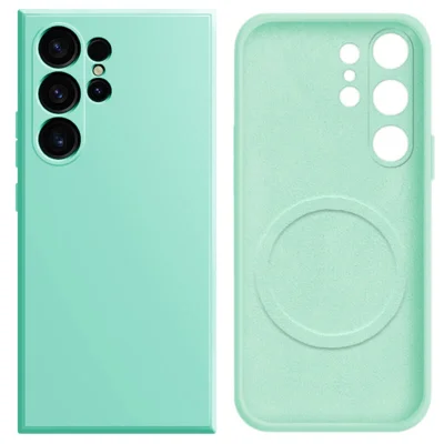 Capa Capinha Protetora de Silicone com Interior em Microfibra Aveludado Compatível com Magsafe para o Samsung Galaxy S25 Rosa - Cor: Verde Claro
