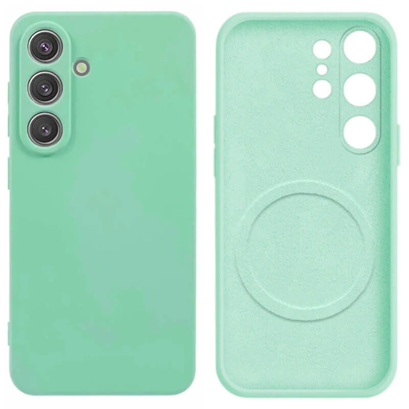 Imagem 1 de 5 do produto Capa Capinha Protetora de Silicone com Interior em Microfibra Aveludado Compatível com Magsafe para o Samsung Galaxy S25 - Cor: Verde Claro