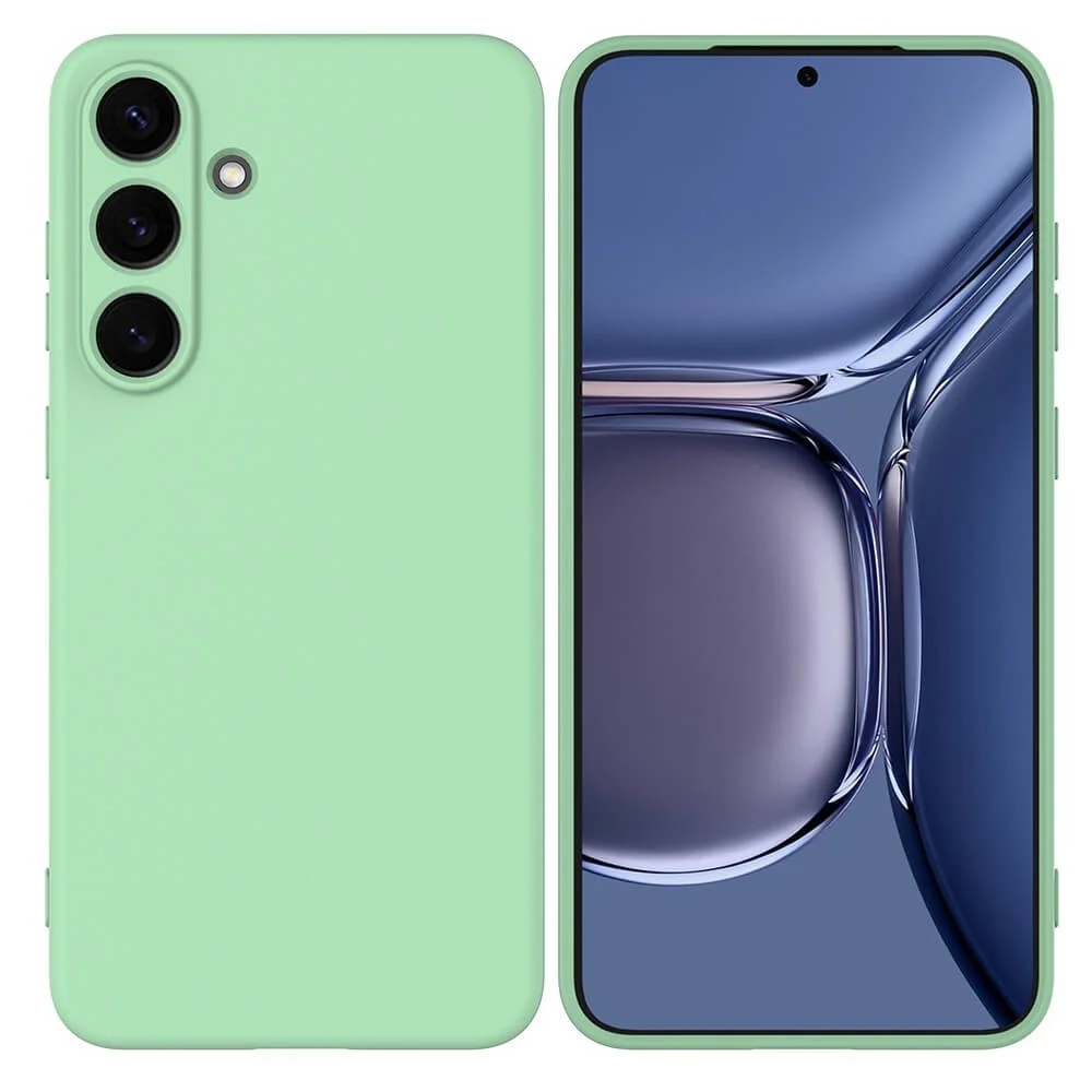 Imagem 3 de 5 do produto Capa Capinha Protetora de Silicone com Interior em Microfibra Aveludado Compatível com Magsafe para o Samsung Galaxy S25 - Cor: Verde Claro