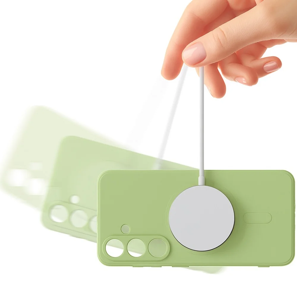 Imagem 4 de 5 do produto Capa Capinha Protetora de Silicone com Interior em Microfibra Aveludado Compatível com Magsafe para o Samsung Galaxy S25 - Cor: Verde Claro