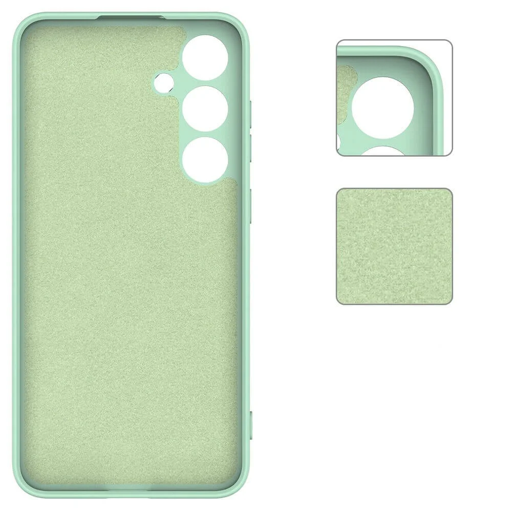 Imagem 5 de 5 do produto Capa Capinha Protetora de Silicone com Interior em Microfibra Aveludado Compatível com Magsafe para o Samsung Galaxy S25 - Cor: Verde Claro