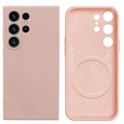 Capa Capinha Protetora de Silicone com Interior em Microfibra Aveludado Compatível com Magsafe para o Samsung Galaxy S25 Rosa - Cor: Rosa