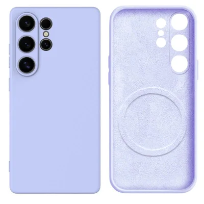 Capa Capinha Protetora de Silicone com Interior em Microfibra Aveludado Compatível com Magsafe para o Samsung Galaxy S25 Rosa - Cor: Lilás