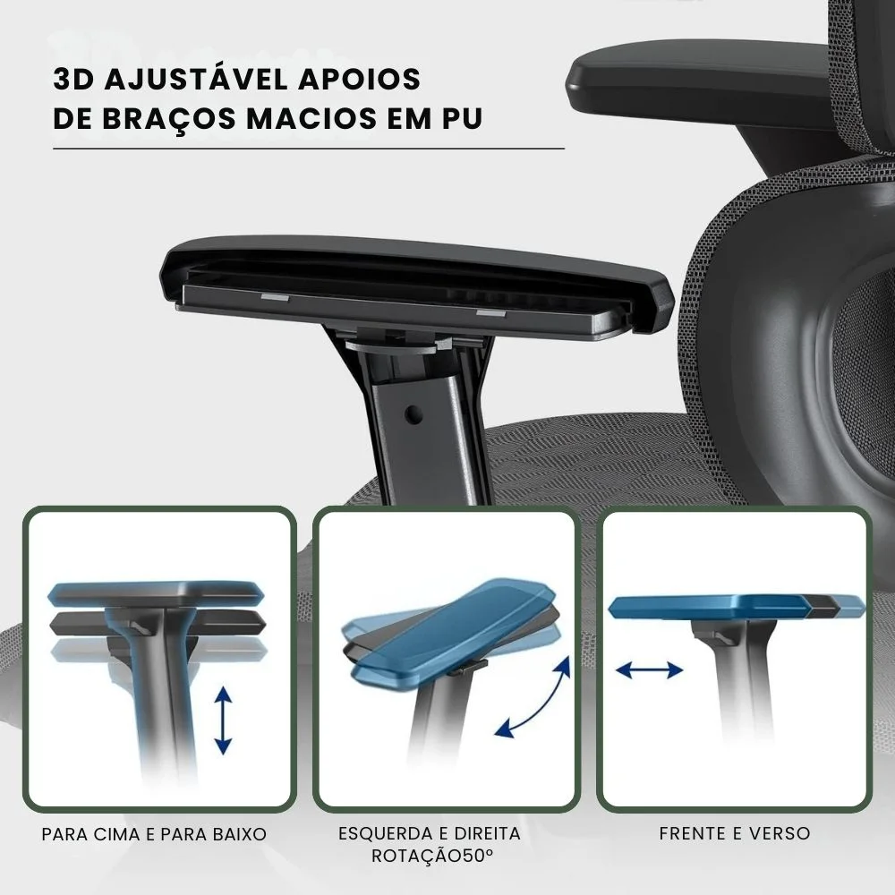 Imagem 3 de 5 do produto Cadeira Escritório Ergonômica Executiva Premium Dinamarca Bt03 Luvinco, Suporta 200kg, Suporte Lombar, Adaptável, Apoio De Perna, Preto