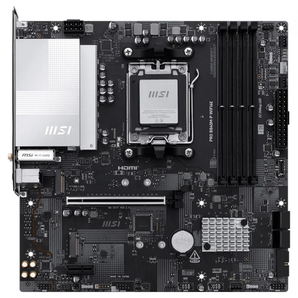 Imagem 2 de 5 do produto Placa Mãe Msi Pro B840m-p Wifi6e, Chipset B840, Amd Am5, Matx, Ddr5