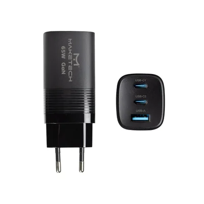 Carregador 2x Usb-c 1x Usb 65w Gan Cm-6553 Maketech Preto — foto 3