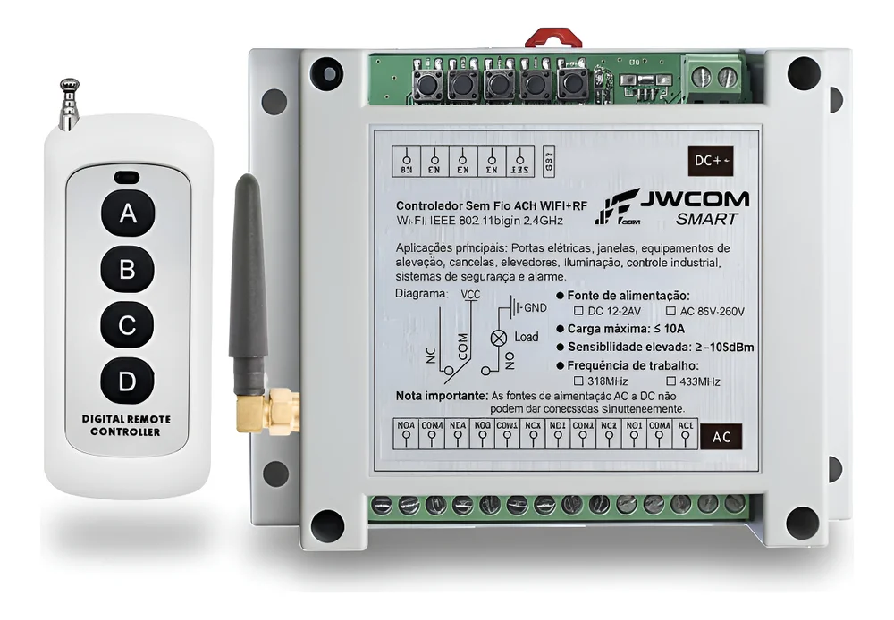 Imagem 1 de 5 do produto Controlador Sem Fio 4ch Wifi+rf Pulso Controle De Portões De Garagem Portões Industriais  Até 3km