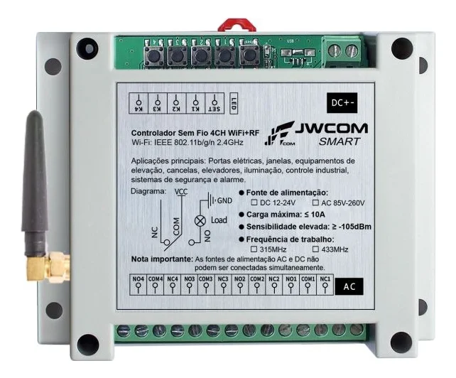 Imagem 2 de 5 do produto Controlador Sem Fio 4ch Wifi+rf Pulso Controle De Portões De Garagem Portões Industriais  Até 3km