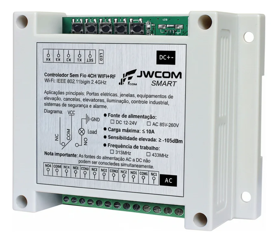 Imagem 3 de 5 do produto Controlador Sem Fio 4ch Wifi+rf Pulso Controle De Portões De Garagem Portões Industriais  Até 3km