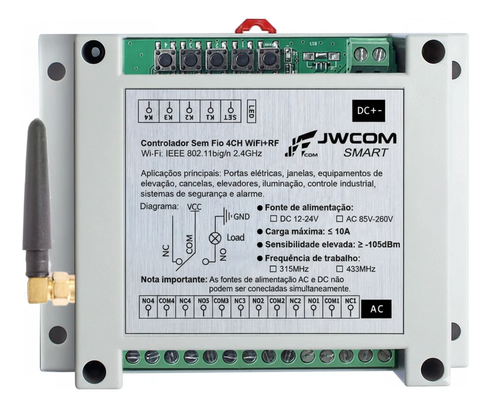 Imagem 5 de 5 do produto Controlador Sem Fio 4ch Wifi+rf Pulso Controle De Portões De Garagem Portões Industriais  Até 3km