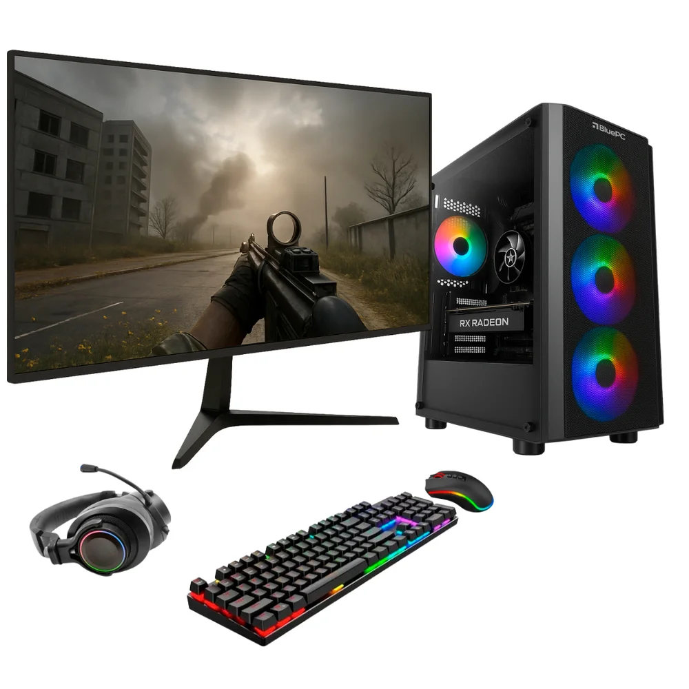 PC Gamer Completo Balão.info Frag, Amd Ryzen 5 7500f Am5, Radeon Rx 580 8GB, B650, 16gb Ddr5, SSD 512gb Nvme, Monitor 23" 75hz, Kit Gamer - Pgbp-fra169