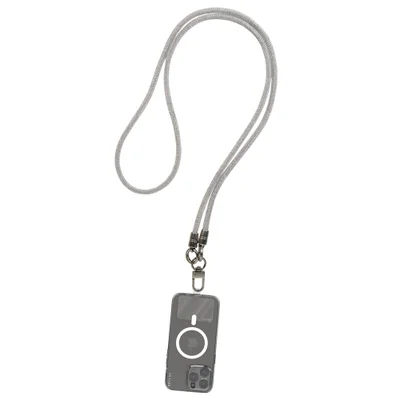 Cordão De Pescoço Para Celular Com Alça Grande Brilhante - Cinza