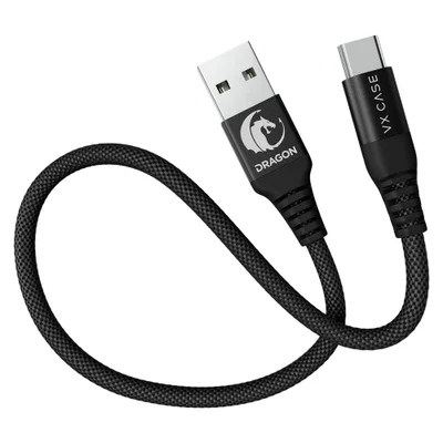 Mini Cabo Dragon Usb-a/Tipo-C 30cm Vx Case Preto ( 1 Ano De Garantia)