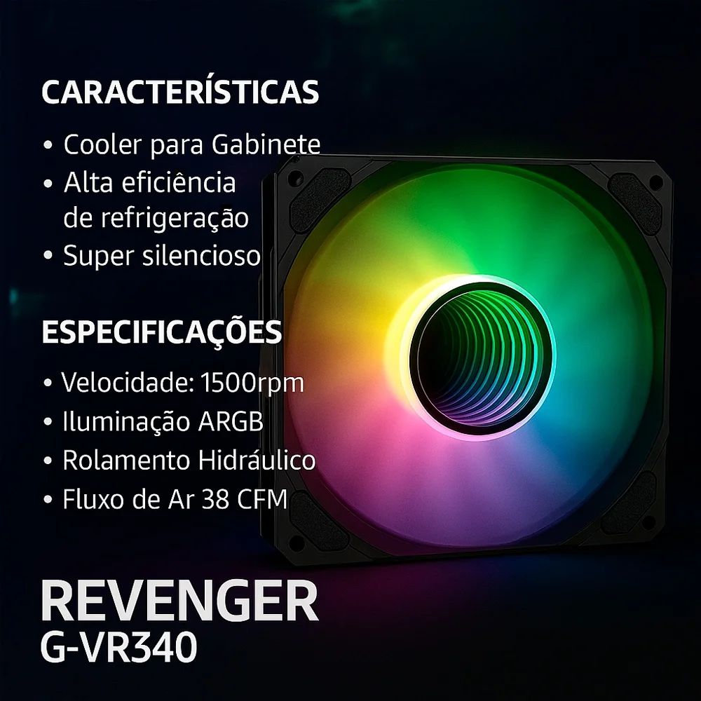 Kit 2 Cooler Fan ARGB Ventoinha Para Gabinete Espelho Infinito PC Gamer Desktop 5v Revenger G-vr340 6