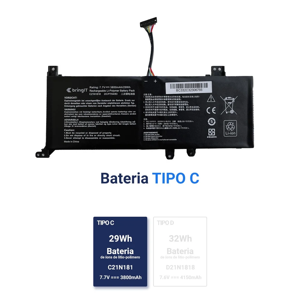 Bateria Para Notebook Asus Vivobook X512fa-br783t 7.7v Bateria Para Notebook Asus Vivobook X512fa-br783t 7.7v