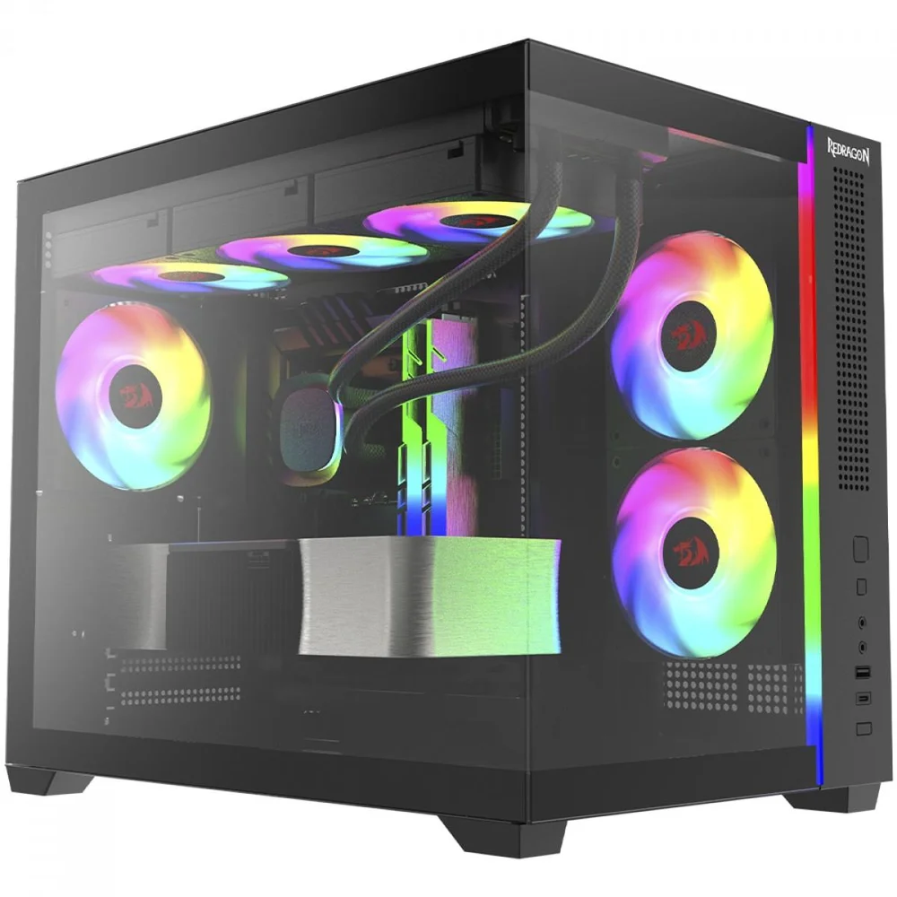 Gabinete Gamer Redragon Wideload Mini Lite, RGB, Mid Tower, Vidro Temperado, Matx, Sem Fan, Preto, Ca-611b