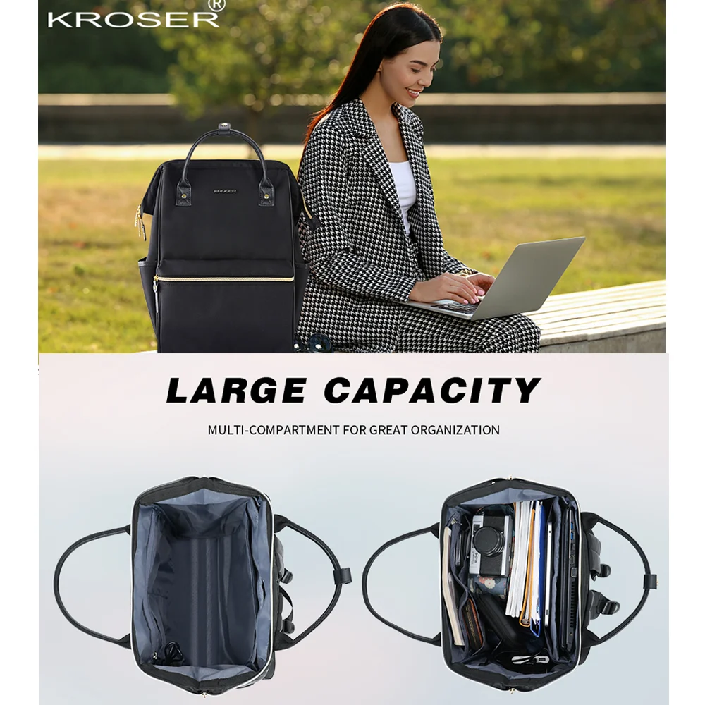 Imagem 2 de 5 do produto Mochila Kroser Para Laptop 17" Impermeável, Casual Preta