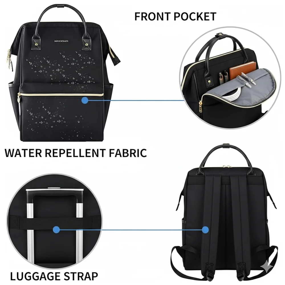 Imagem 3 de 5 do produto Mochila Kroser Para Laptop 17" Impermeável, Casual Preta