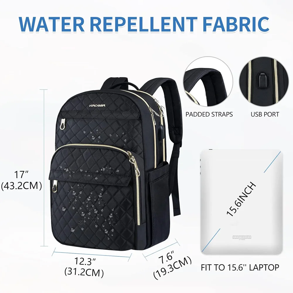 Imagem 3 de 5 do produto Mochila Feminina Kroser Laptop 15.6 Viagem Negócio Preta