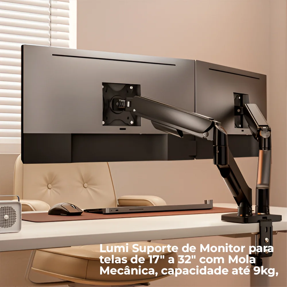Imagem 3 de 5 do produto Suporte/braço Mesa Dual Lumi Monitor 17-32 Mola Mecânica