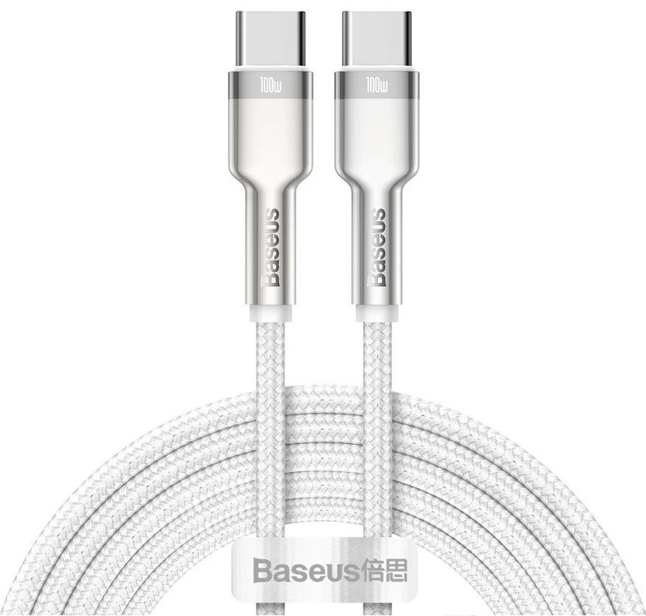 Cabo De Dados Metálico Da Série Cafule Da Baseus, Tipo C Para Tipo C, 100 W, 2 M - Branco
