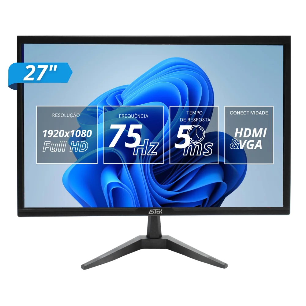 Monitor Gamer 27" Full Hd 75hz 5ms, Vga HDMI Vesa, Widescreen 16:9, Ideal Trabalho Estudo Jogos Monitor Gamer 27" Full Hd 75hz 5ms, Vga HDMI Vesa, Widescreen 16:9, Ideal Trabalho Estudo Jogos