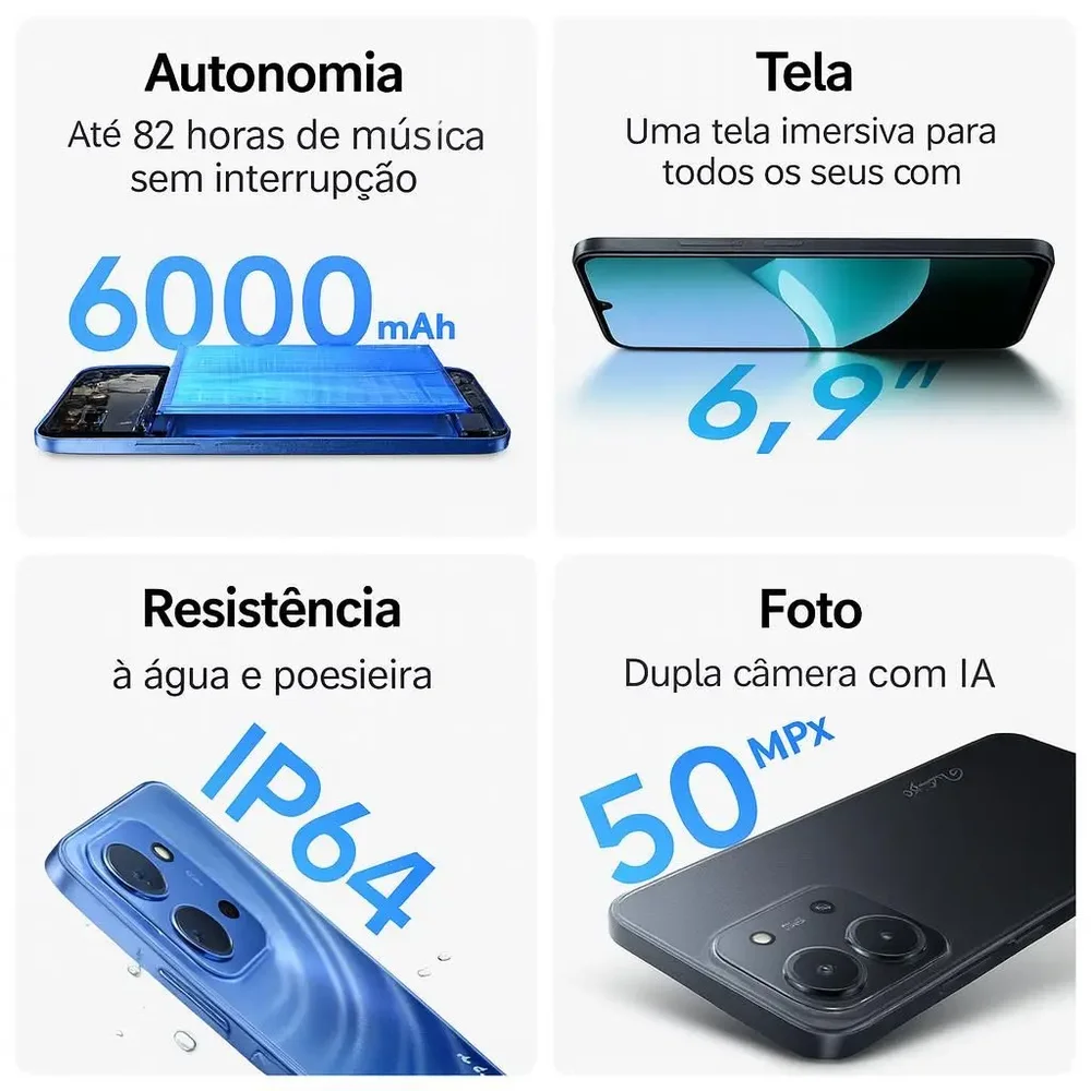 Smartphone Xiaomi Redmi 15c Dual Sim 256 Gb 8 Gb Ram - Preto Smartphone Xiaomi Redmi 15c Dual Sim 256 Gb 8 Gb Ram - Preto