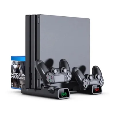 Suporte Base Vertical Cooler E Carregador Ps4 Pro Slim Fat Modelo -tp4-19076
