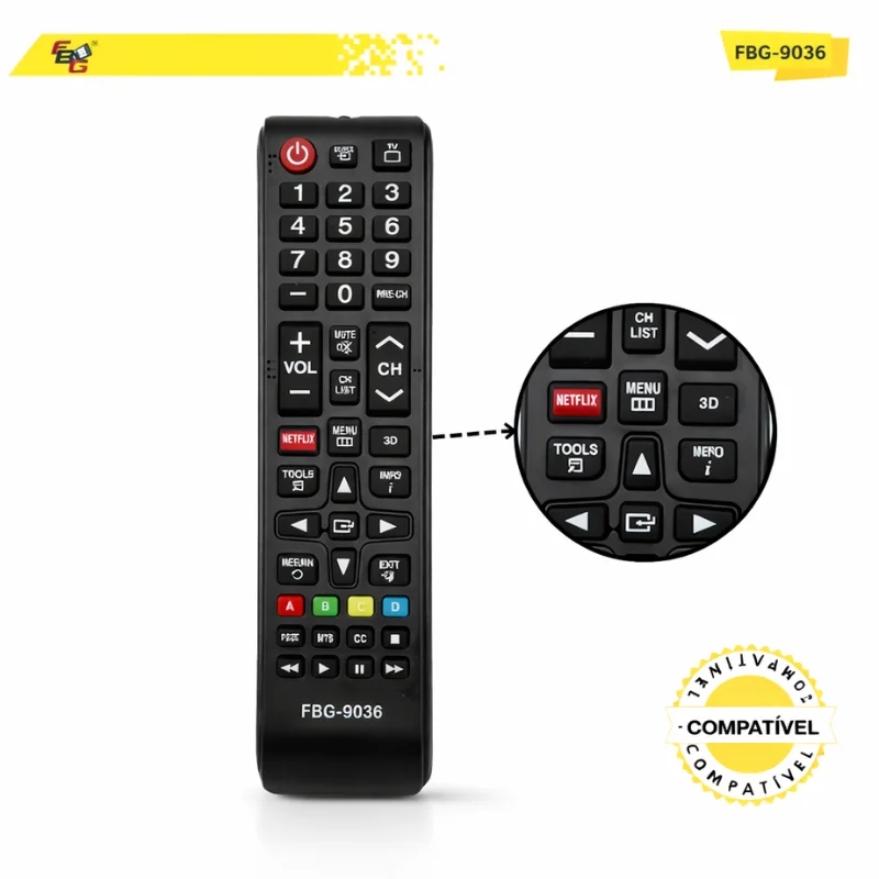 Imagem 4 de 4 do produto Controle Remoto Smart Compatível Com Tv Samsung Netflix Fbg-9036
