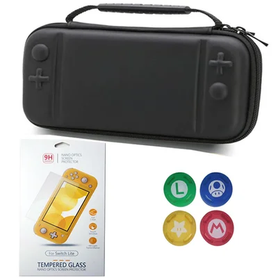 Case Nintendo Switch Lite Preto + Película Vidro + 4 Grips