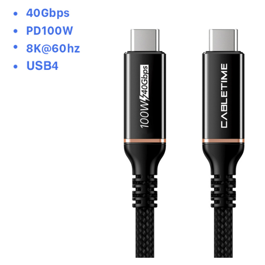 Cabo Usb Tipo C Thunderbolt 4 8k 40gbps 100w Cabletime 1,0 Metro