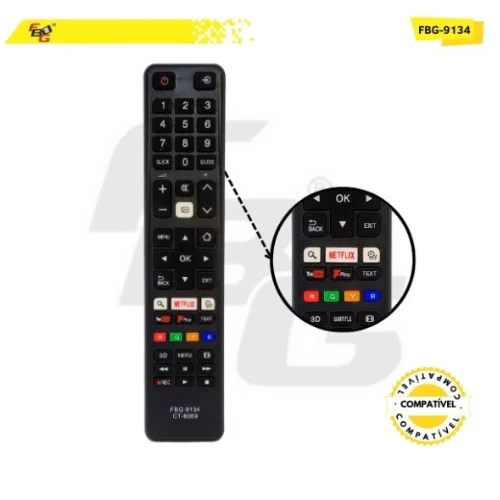 Imagem 2 de 2 do produto Controle Remoto Smart Compatível C/ Tv Toshiba Youtube/ Netflix Modelo Fbg-9134