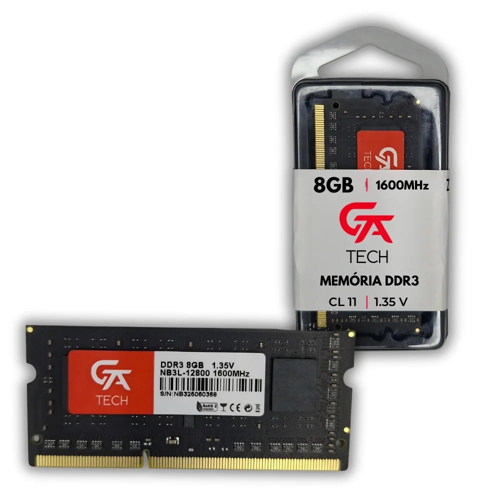 Memória Ram Notebook 8GB Gta Tech Ddr3l 1600mhz Cl11 1.35v Low Voltage