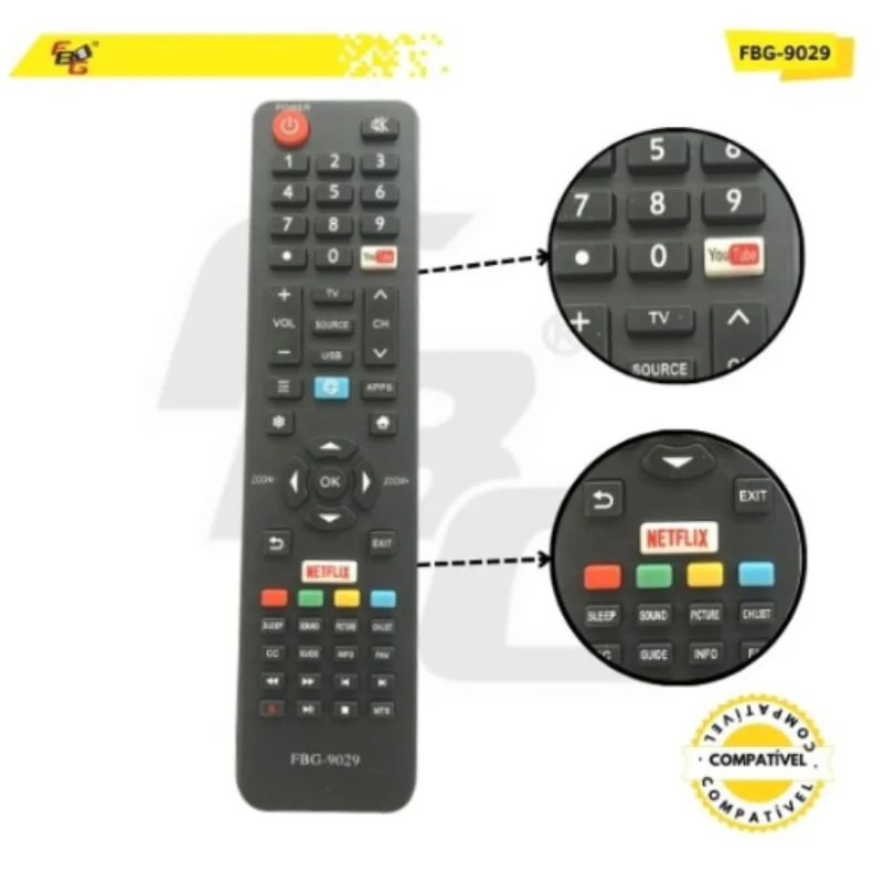 Imagem 3 de 3 do produto Controle Remoto LED Compatível C/ Tv Semp Toshiba Youtube/netflix- Modelo Fbg- 9029