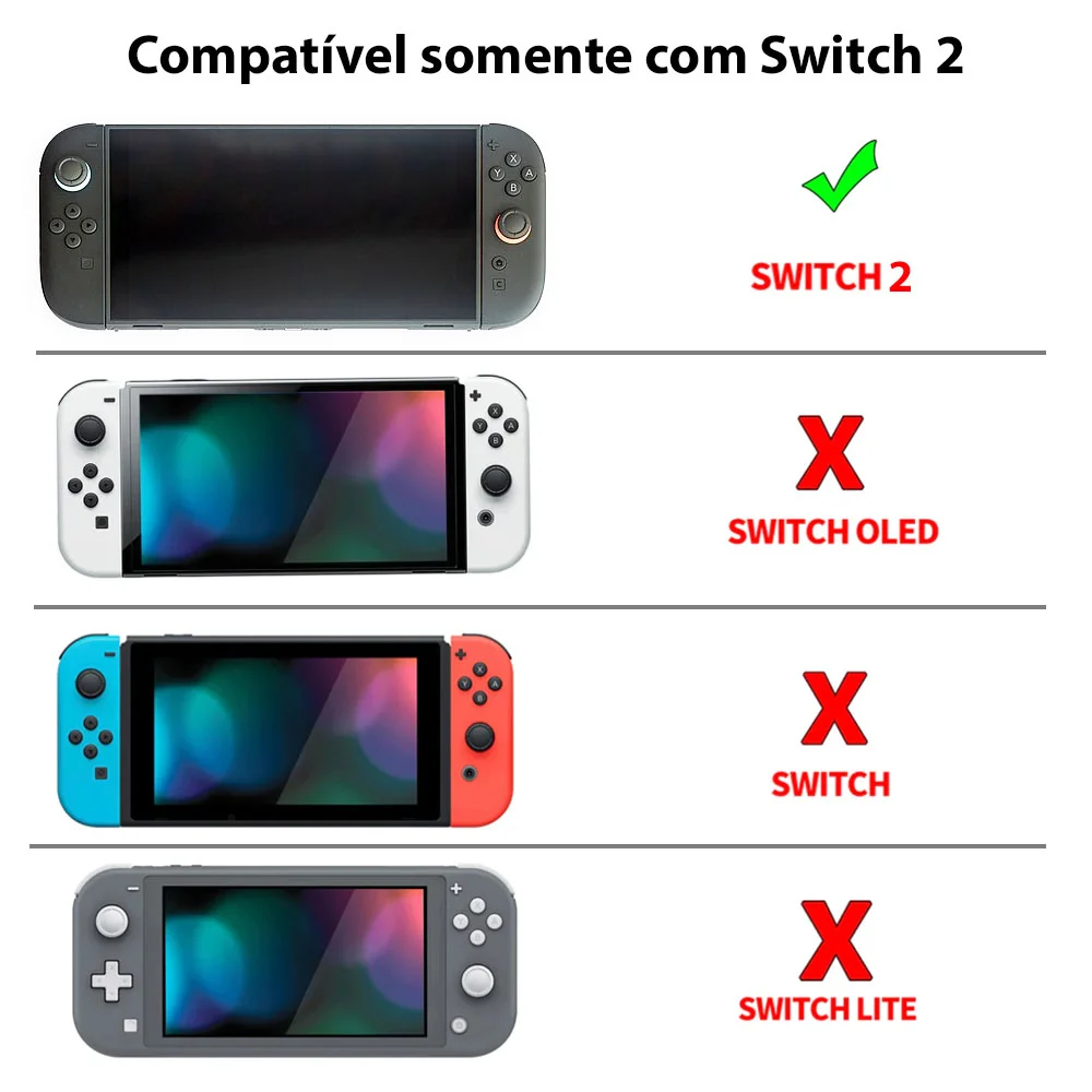 Imagem 2 de 5 do produto Kit Case Nintendo Switch 2 Prata + Película Vidro + 4 Grips