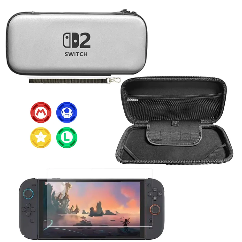 Imagem 4 de 5 do produto Kit Case Nintendo Switch 2 Prata + Película Vidro + 4 Grips