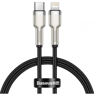 Cabo Baseus Cafule Series Tipo C Para Lightning - Carregamento Rápido Pd De 20 W E Transferência De Dados De Alta Velocidade De 480 Mbps, Trançado Em Nylon, 25 Cm - Preto