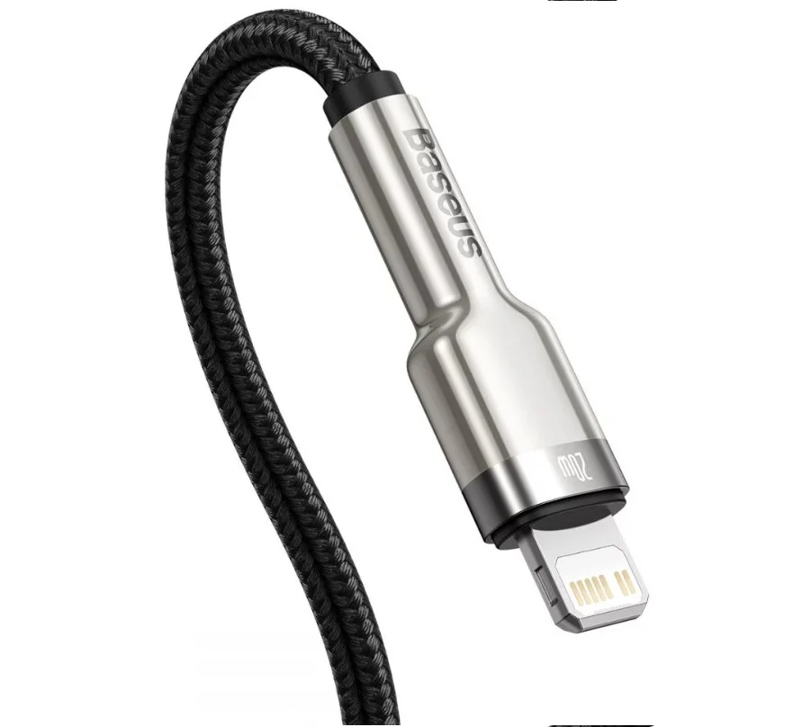 Imagem 3 de 5 do produto Cabo Baseus Cafule Series Tipo C Para Lightning - Carregamento Rápido Pd De 20 W E Transferência De Dados De Alta Velocidade De 480 Mbps, Trançado Em Nylon, 25 Cm - Preto