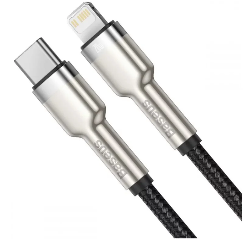Imagem 5 de 5 do produto Cabo Baseus Cafule Series Tipo C Para Lightning - Carregamento Rápido Pd De 20 W E Transferência De Dados De Alta Velocidade De 480 Mbps, Trançado Em Nylon, 25 Cm - Preto