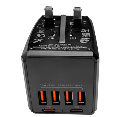 Adaptador Portátil Universal De Tomada Com 4 Usb E 2 Usb-c Carregamento Rápido 36w