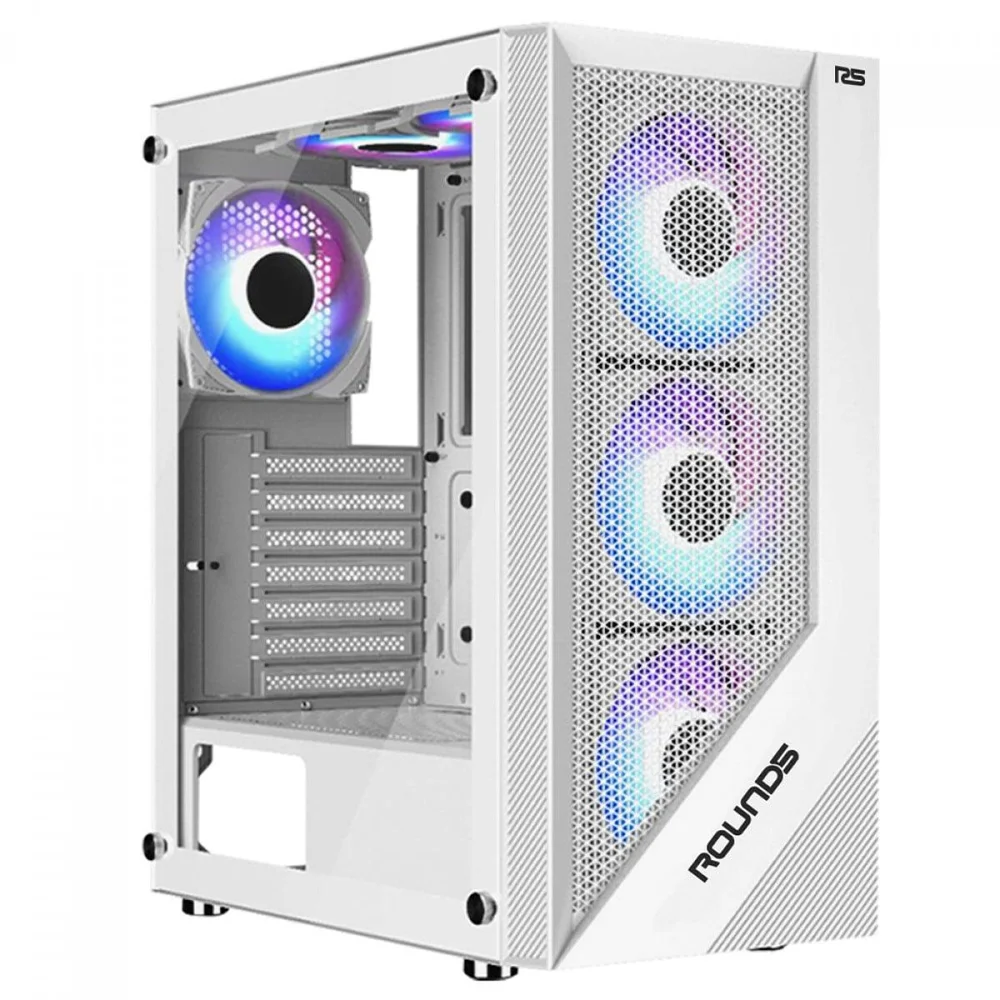 Gabinete Gamer Round5 Syndra White, Mid Tower, Lateral De Vidro, Atx, Sem Fans, Branco, R5-syndra-w-2184