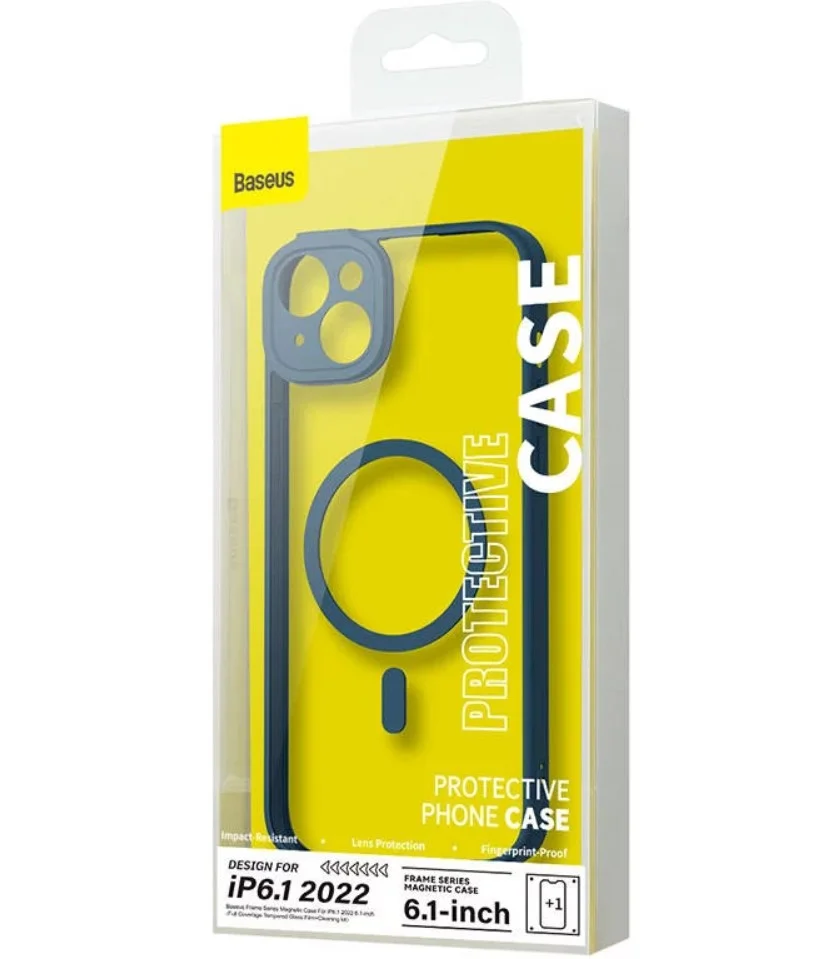 Imagem 3 de 5 do produto Conjunto De Capa Baseus Frame Transparente Magnética E Vidro Temperado Para Iphone 14 (azul)