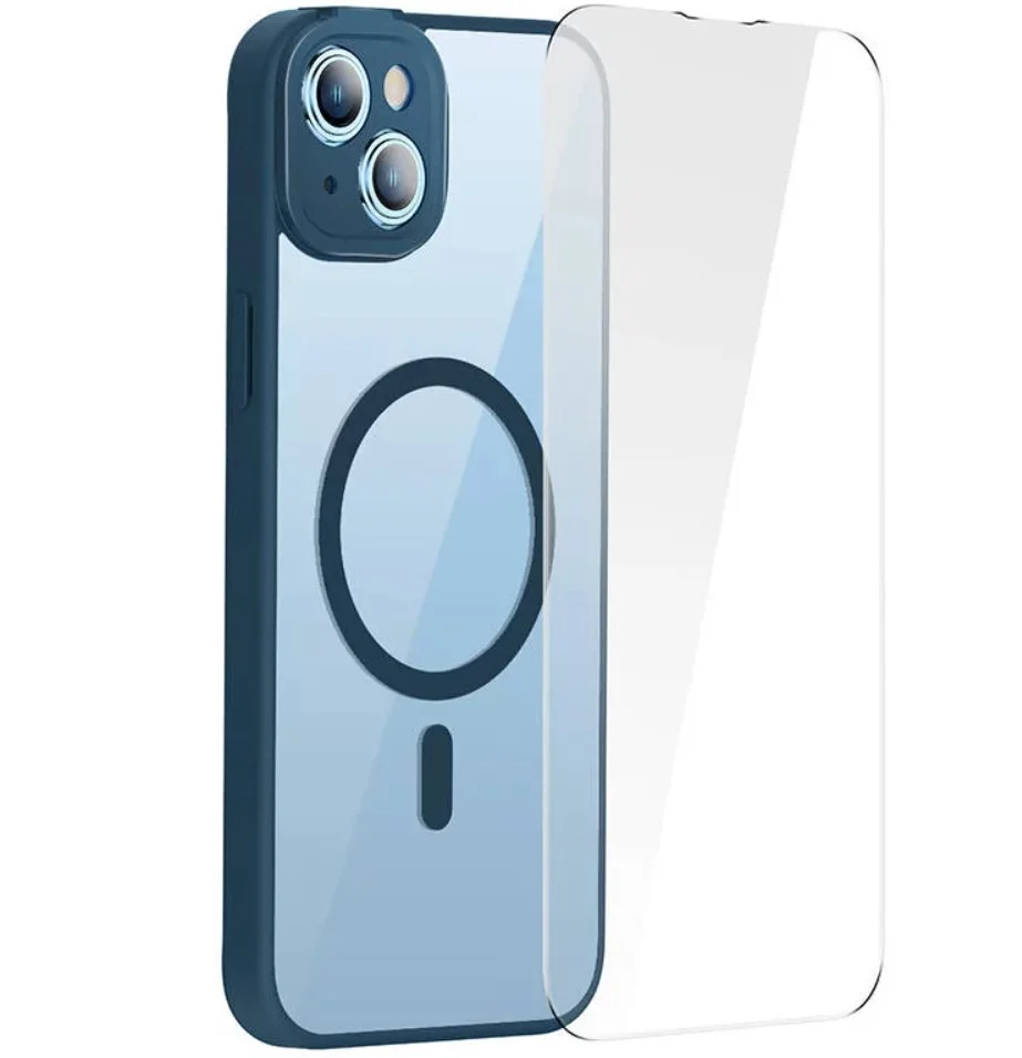 Imagem 4 de 5 do produto Conjunto De Capa Baseus Frame Transparente Magnética E Vidro Temperado Para Iphone 14 (azul)