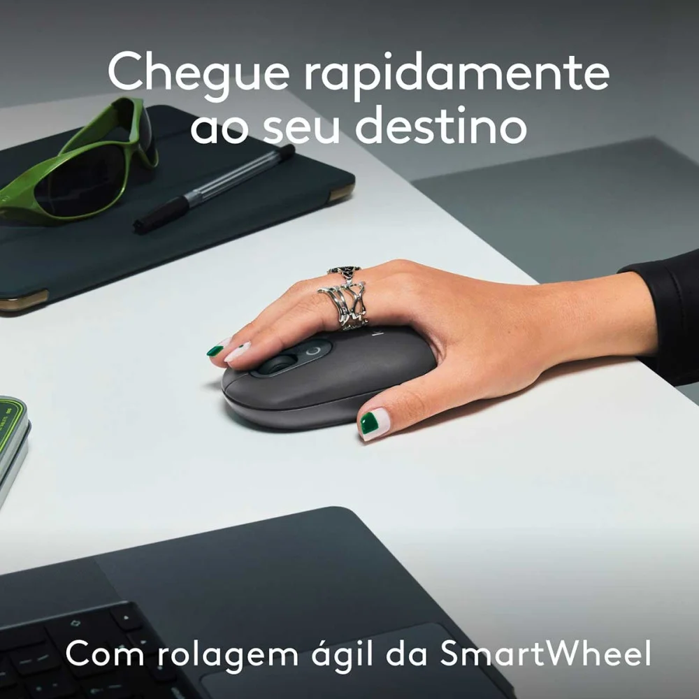 Imagem 3 de 5 do produto Kit Teclado E Mouse Logitech Pop Icon Cinza E Verde Sem Fio - 920-013056
